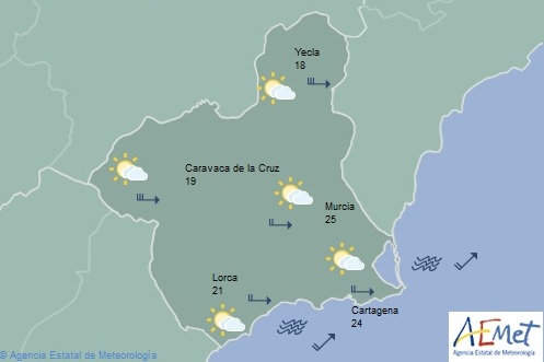 La AEMET amplÃa el aviso amarillo por vientos y fenómenos costeros en la Región este sábado y domingo
