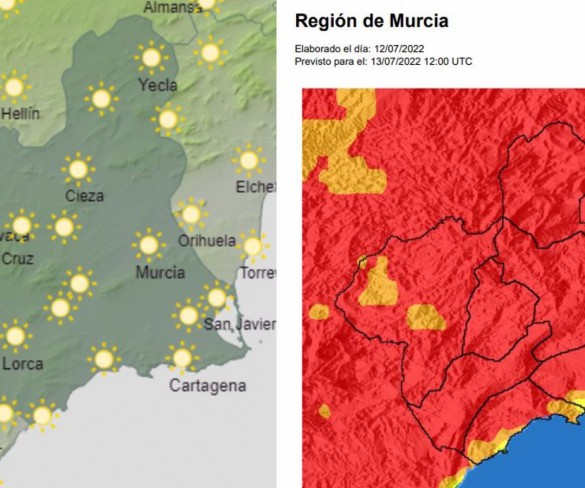 Altas temperaturas y “riesgo extremo” de incendio forestal en la Región de Murcia
